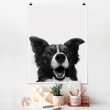 Poster - Illustration Dog Border Collie Black And White Painting