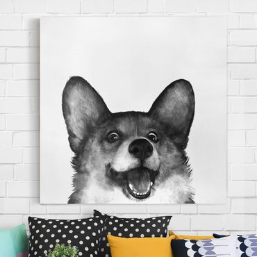 Tableau sur toile - Illustration Dog Corgi Black And White Painting
