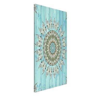 Tableau magnétique - Mandala Watercolour Feathers Blue Green Wooden Boards