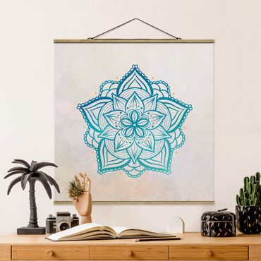 Tableau en tissu avec porte-affiche - Mandala Illustration Mandala Gold Blue