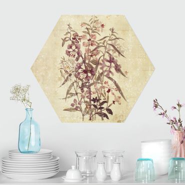 Hexagone en alu Dibond - Vintage Floral Linen Look