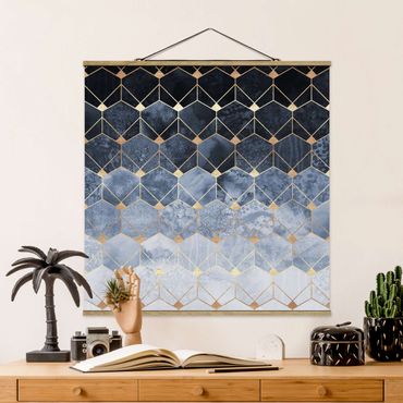 Tableau en tissu avec porte-affiche - Blue Geometry Golden Art Deco