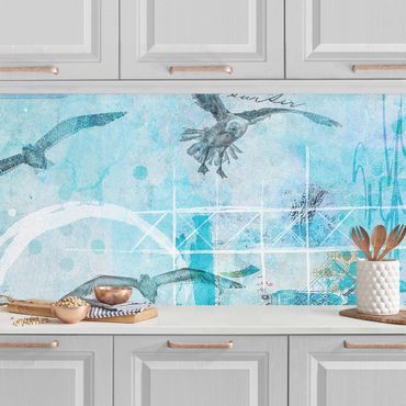 Revêtement mural cuisine - Colourful Collage - Blue Fish
