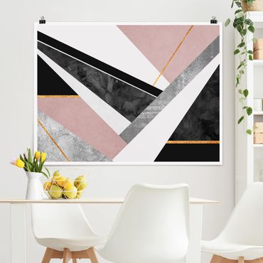 Poster - Black And White Geometry With Gold