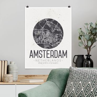 Poster cartes de villes, pays & monde - Amsterdam City Map - Retro