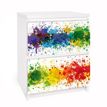 Papier adhésif pour meuble IKEA - Malm commode 2x tiroirs - Rainbow Splatter