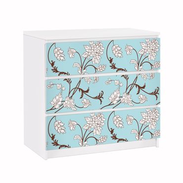 Papier adhésif pour meuble IKEA - Malm commode 3x tiroirs - Light-blue Floral Design