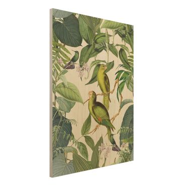 Impression sur bois - Vintage Collage - Parrots In The Jungle