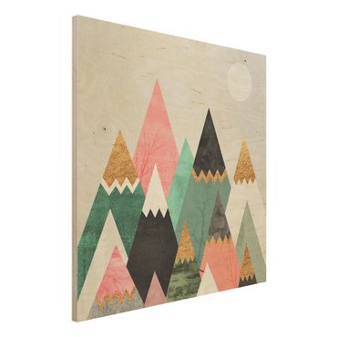 Impression sur bois - Triangular Mountains With Gold Tips