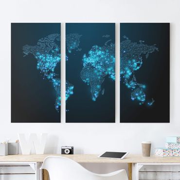 Impression sur toile 3 parties - Connected World World Map