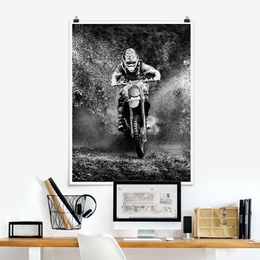 Poster noir et blanc - Motocross In The Mud