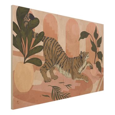 Impression sur bois - Illustration Tiger In Pastel Pink Painting