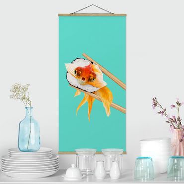 Tableau en tissu avec porte-affiche - Sushi With Goldfish