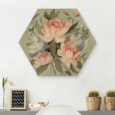 Hexagone en bois - Bouquet In Pastel I