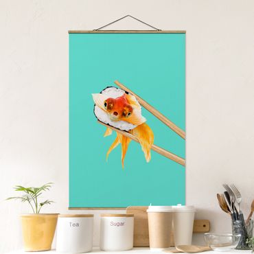 Tableau en tissu avec porte-affiche - Sushi With Goldfish