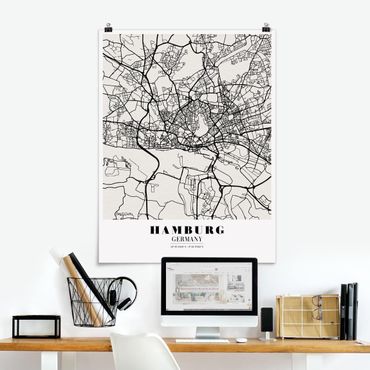 Poster cartes de villes, pays & monde - Hamburg City Map - Classic