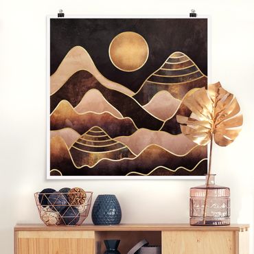 Poster - Golden Sun Abstract Mountains