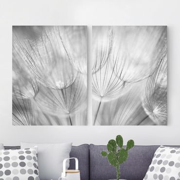 Impression sur toile 2 parties - Dandelions Macro Shot In Black And White