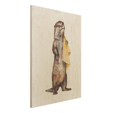 Impression sur bois - Illustration Otter With Towel Painting White