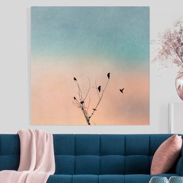 Impression sur toile - Birds In Front Of Rose Sun II