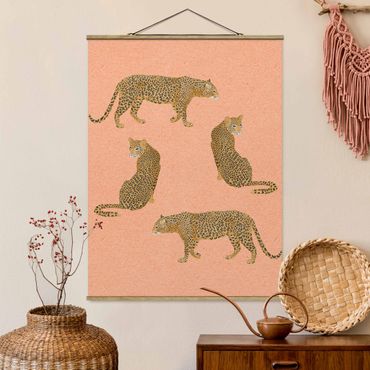 Tableau en tissu avec porte-affiche - Illustration Leopard Pink Painting