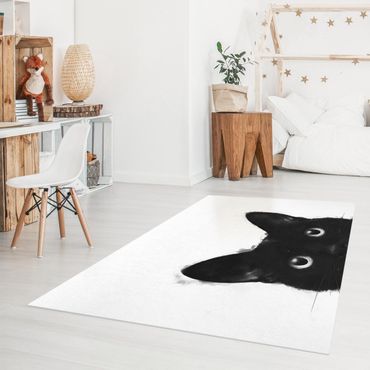 Vinyl Floor Mat - Laura Graves - Illustration Black Cat On White Painting - Landscape Format 4:3