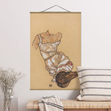 Tableau en tissu avec porte-affiche - Egon Schiele - Female torso in underwear and black stockings