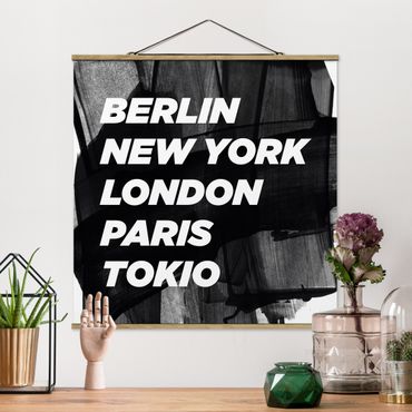 Tableau en tissu avec porte-affiche - Berlin New York London