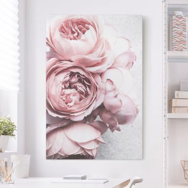 Tableau sur toile - Light Pink Peony Flowers Shabby Pastel