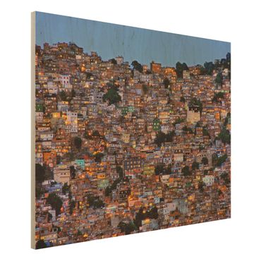 Tableau en bois - Rio De Janeiro Favela Sunset