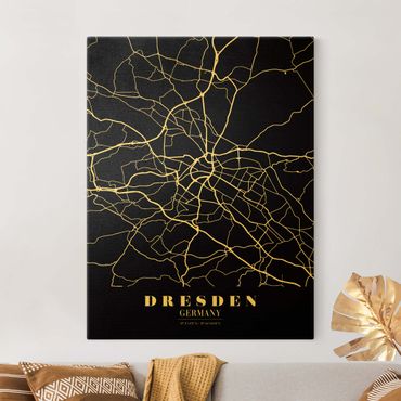 Tableau sur toile or - Dresden City Map - Classic Black