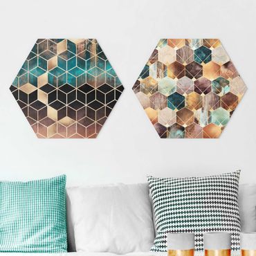 Hexagone en forex - Turquoise Geometry Golden Art Deco Set