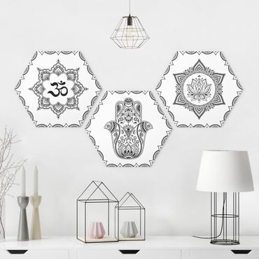 Hexagone en forex - Hamsa Hand Lotus OM Illustration Set Black And White