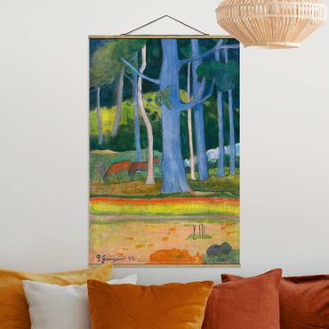 Tableau en tissu avec porte-affiche - Paul Gauguin - Landscape with blue Tree Trunks