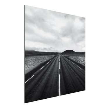 Tableau sur aluminium - Straight Road In Iceland