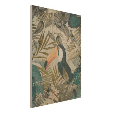 Impression sur bois - Vintage Collage - Toucan In The Jungle