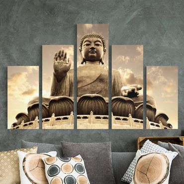 Impression sur toile 5 parties - Big Buddha Sepia