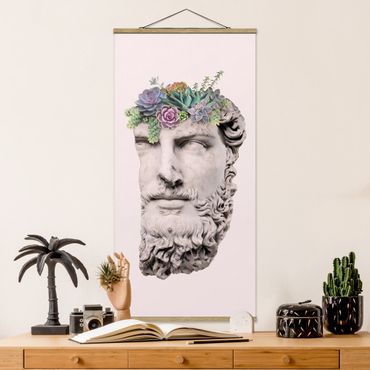 Tableau en tissu avec porte-affiche - Head With Succulents