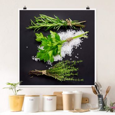 Poster - Herbs On Salt Black Backdrop