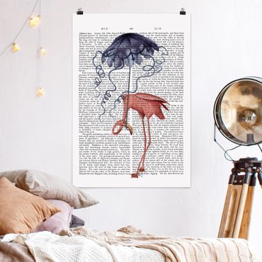 Poster citation - Animal Reading - Flamingo With Umbrella