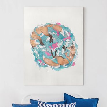 Tableau sur toile - Illustration Foxes And Waves Painting