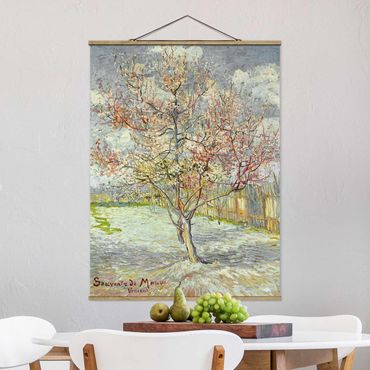 Tableau en tissu avec porte-affiche - Vincent van Gogh - Flowering Peach Trees