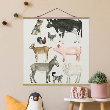 Tableau en tissu avec porte-affiche - Farm Animal Family I