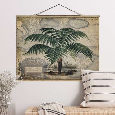 Tableau en tissu avec porte-affiche - Vintage Collage - Palm And World Map