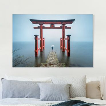 Impression sur toile - Red Torii At Lake Ashi