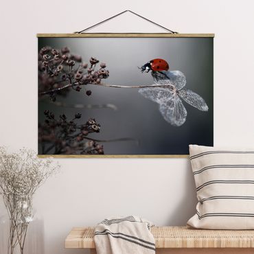Tableau en tissu avec porte-affiche - Ladybird On Hydrangea