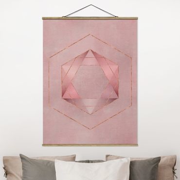 Tableau en tissu avec porte-affiche - Geometry In Pink And Gold I
