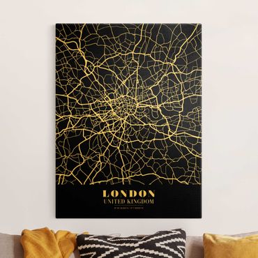 Tableau sur toile or - London City Map - Classic Black