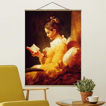 Tableau en tissu avec porte-affiche - Jean Honoré Fragonard - Young Girl Reading