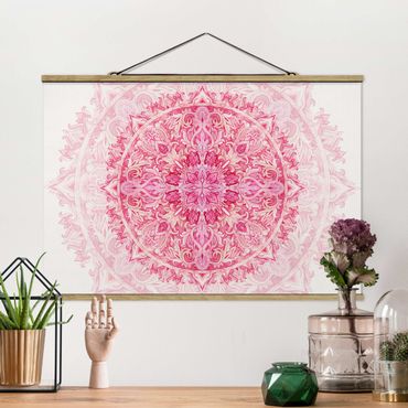 Tableau en tissu avec porte-affiche - Mandala Watercolour Ornament Pink